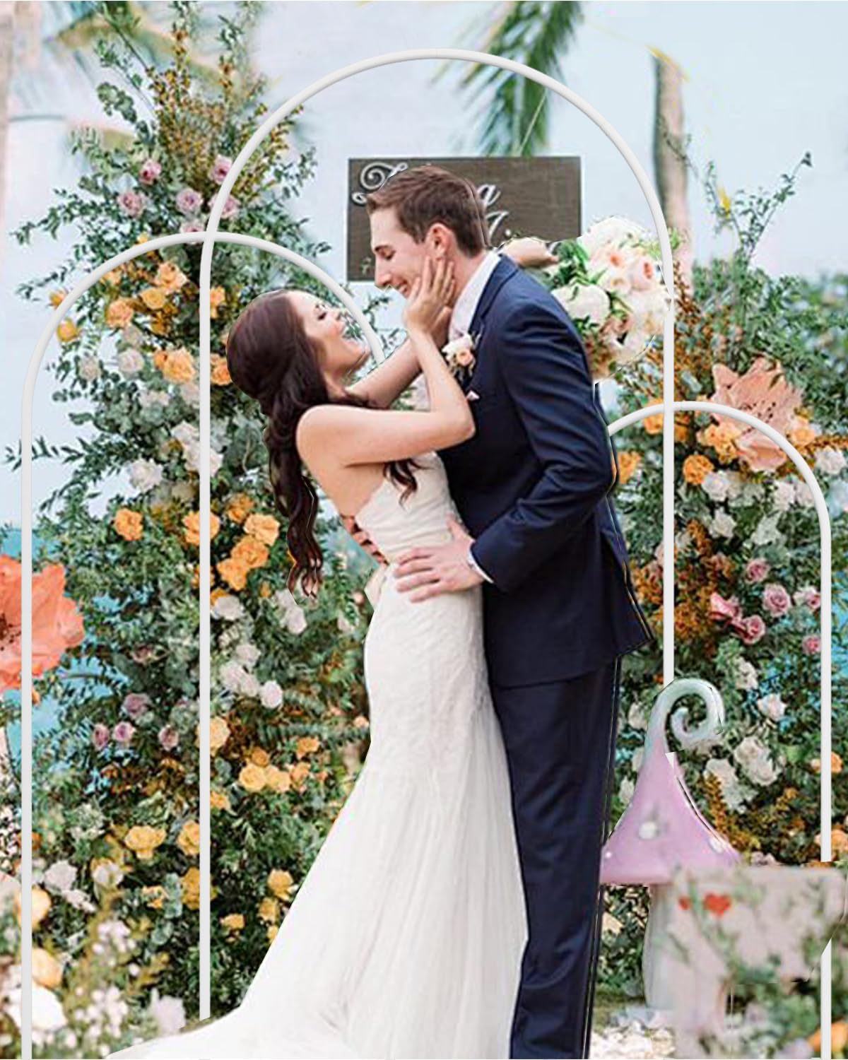 AEPOALUA Wedding Arch, Metal Arch Backdrop Stand, Balloon Arch Stand Wedding Frame for Ceremony Decoration (White, 6FT, 5FT, 4FT Arch Backdrop)