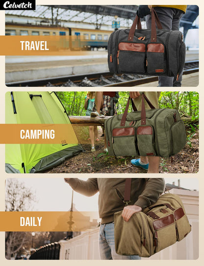 Celvetch Canvas Duffle Bag for Travel 65L Expandable Travel Duffel Bags for Men Women Overnight Weekend Gym Bag with Shoes Compartment - Dark Grey(65L)