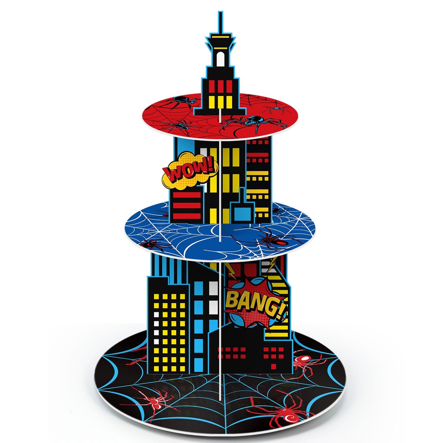 Widecook 3 Tier Spider Cupcake Stand Decoration Spider Party Cupcake Tower Party Supplies Table Decoration Cityscape Dessert Holder Table Display for Birthday Baby Shower Supplies
