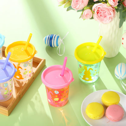 Nuanchu Cute Easter Plastic Cups with Lids and Straws Color Cups Reusable Tumbler with Lid and Straw for Coffee Cold Drinking Travel Parties(Innovative Color,12 Pcs)