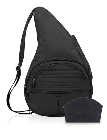 AmeriBag 21" Carry All Healthy Back Bag Ergonomic Crossbody Sling for Everyday Use, Travel & Walking Comfort (Black)