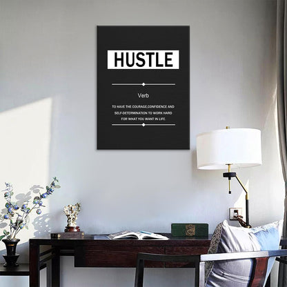 YSPCSUN Inspirational Posters for Office, Hustle Definition Canvas Poster Single Panel Wall Decor for Home Office Dorm Classroom, Framed Canvas Art, 24x18inch