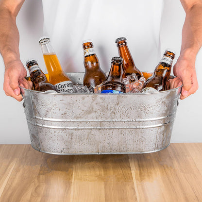 Hyuetrsa 4 Pack 4 Gallon Galvanized Ice Buckets for Parties, Large Metal Beverage Drink Tub Cooler with Leak-Proof Carry Handles, Heavy Duty Drink Tin Bins for Beer, Champagne and Wedding Bar Supplies