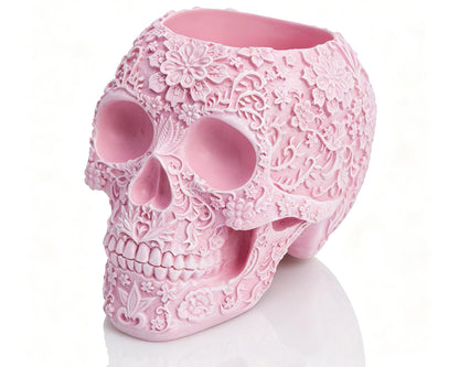 BOIHEGU Skull Bowl Decorative Skull Vase Makeup Brush Pen Holder Organizer Dresser Gothic Table Organizer Decoration, Pink Skull Pot Enthusiasts Gifts