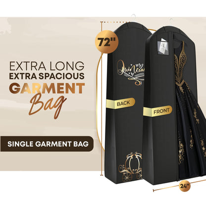 Your Bags Quinceanera Dress Garment Bag - Garment Bags for Hanging Gowns or Storage Preservation - 72" Quinceanera Storage Bag for Gowns with 20" Gusset for Puffy Quinceanera Gowns - Black/Gold