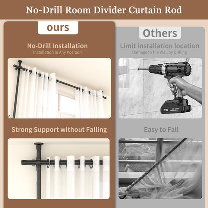 Room Divider Curtain Rod, No Drilling Room Separator for Space Partition Adjustable 4-10ft(H) 28-70inch(W) Heavy Duty Temporary Wall Divider Floor to Ceiling Tension Rod, Black