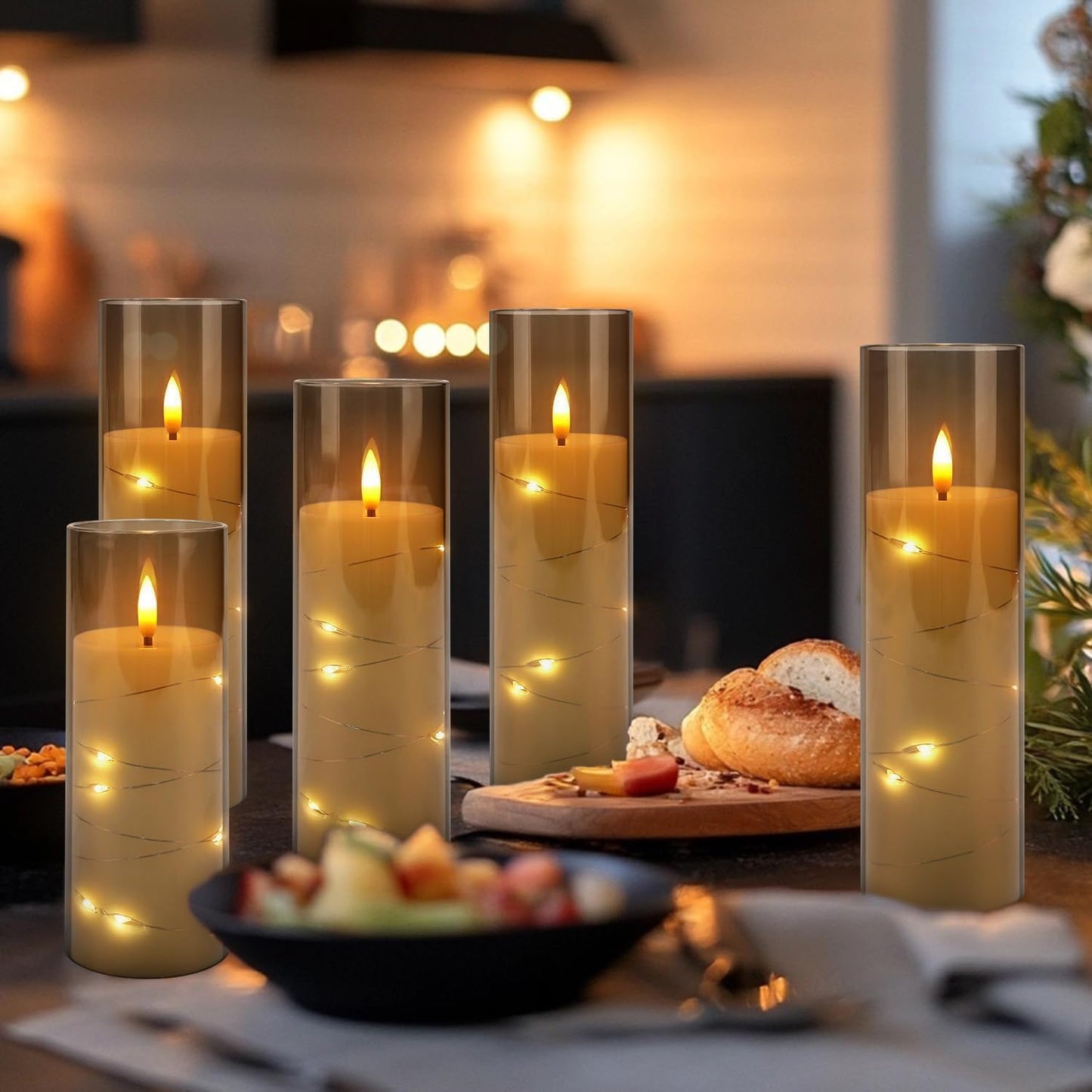 YOROXRG Flickering Flameless Candles Battery Operated with Remote,Led Pillar Candles with Realistic Moving Wick Candles for Halloween,Christmas,Home Decor Pack of 12 (D2.2 xH 5" 6" 7")(Grey)