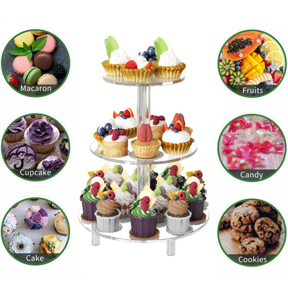 YadklDrnE 3 Tier Acrylic Cupcake Stand (6", 8", 10") with 4" Spacing - Clear Dessert Tower with Solid Rods - Stable Cake Display for Smash Cakes, Weddings & Party Decor (Clear)