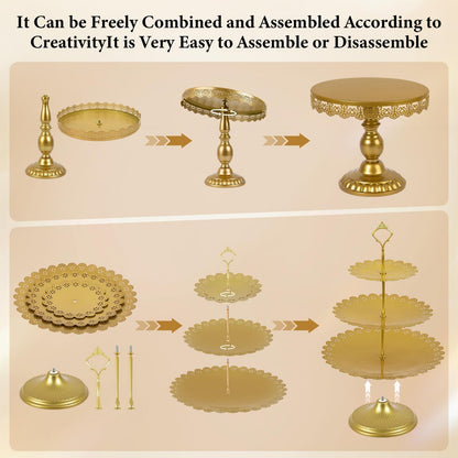 Jaevorite 12 Set of Gold Cake Stand, Metal Gold Cupcake Stand and Bases para Postres de Mesa, Elegant Gold Dessert Stands for Party and Wedding, Easy to Clean Desert Table Display Set