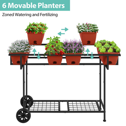 YBING Elevated Garden Bed with Wheels Outdoor 42x17x30in Elevated Raised Planter Box Stand 6 Pocket Herb Garden Planter with Storage Shelf for Balcony Patio, Red