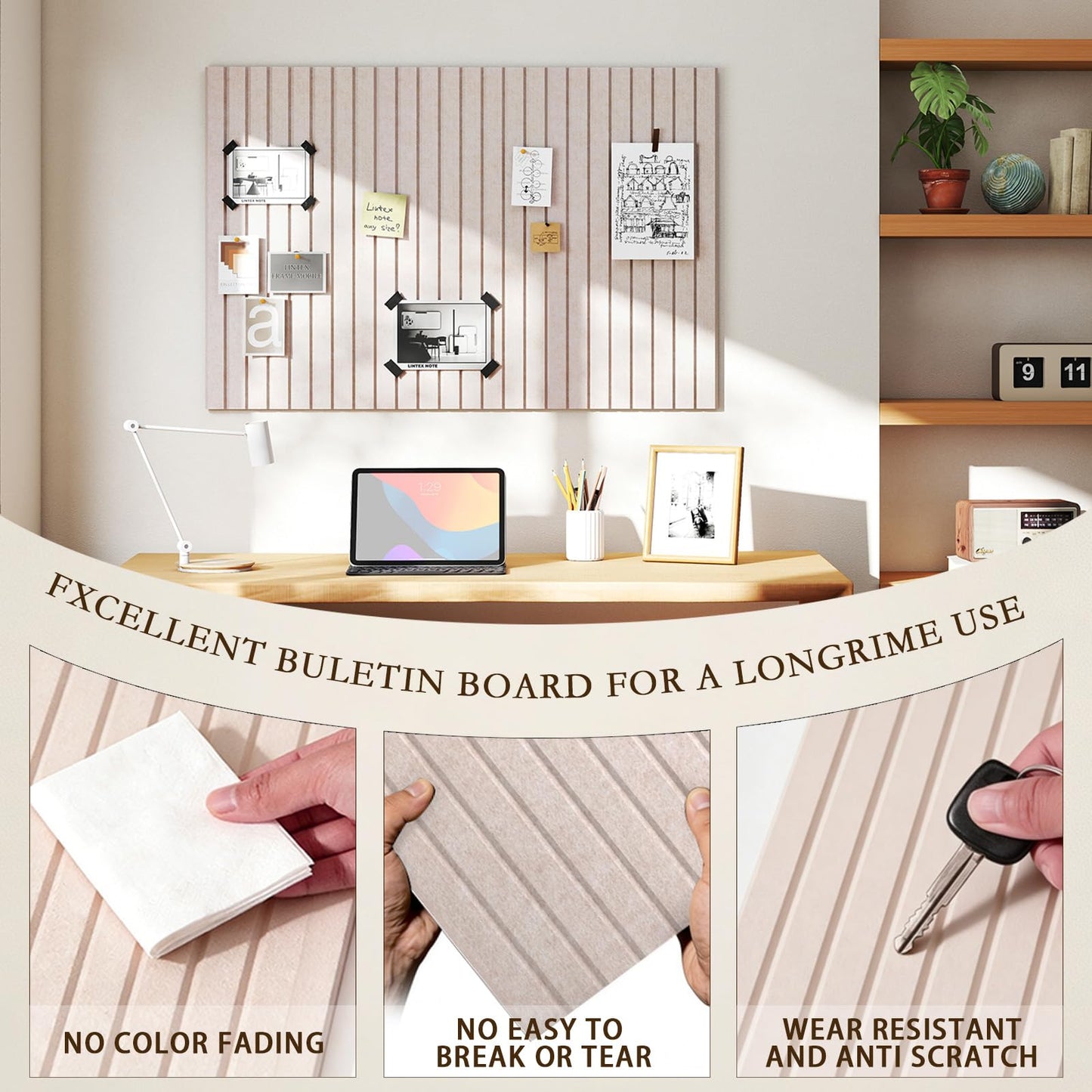 JBER Large Felt Bulletin Board 36" x 24" - 6 Pack Felt Wall Tiles, Cork Board Alternative to Use in Office & Home Decor, Classroom Decor, Vision Board to Display Your Photos(Light Camel)