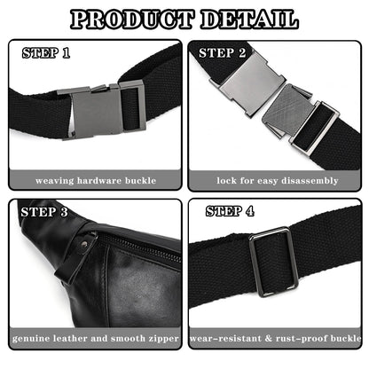 Genuine Leather Fanny Pack for Women & Men, Crossbody Waist Pack with Adjustable Strap, Hiking Hip Bum Belt for Travel, Hiking, Running