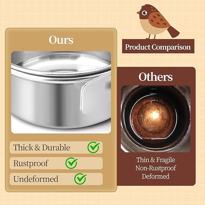 Bird Cage Feeder, Bird Feeder for Cage, 30oz Stainless Steel Food Water Bowl with Clamp, Clip-On Cage Coop Cup for Parrot Hamster Rabbit Rat Small Animals