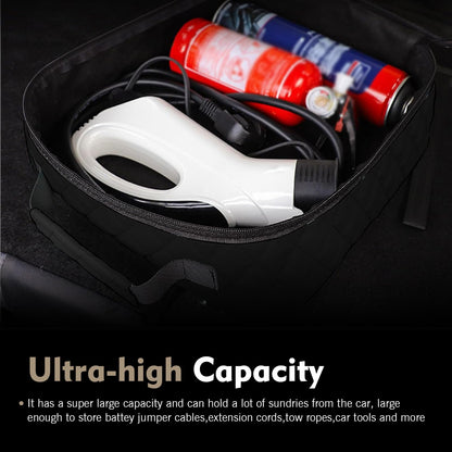 Foelony Car Jumper Cable Bag, 12.6In Leather Waterproof Tools Cable Bag, Portable Car Trunk Storage & Organizer for EV Charging Cord, Hoses, Universal for Road Trip Garage