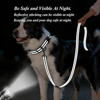 Dog Collar Leash Set, Gradient Color, with Safety Reflective Strips, 5 ft Matching Leash, Neoprene Padded Handle, Adjustable 4 Sizes for Small Medium Large Dogs.(S, Black Grey)