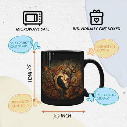 URLLUAE Raven Decor, Crow Decor, Gothic Mug Gifts for Women, Gothic Decor for Bedroom, Halloween Gifts for Women, Black Halloween Mugs, Fall Ceramic Coffee Mug 11 Oz
