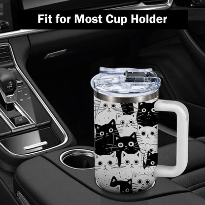 CGMIBAS Cat Lover Gifts, Gift for Cats Lovers Women Men Girls Funny 40oz Black Cats Themed Tumbler Cups with Handle - Everything Is Fine Mug, Christmas Birthday Gift for Black Cat Mom Lady Gifts Cup