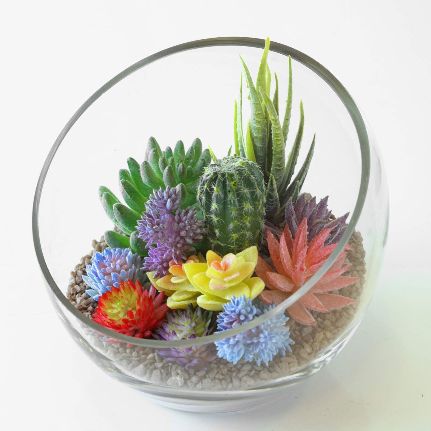 CYS EXCEL Glass Slant Cut Bubble Bowl (H-6" W-7") Clear Flower Vase Globe Bowl Terrarium Round Planter Decorative Centerpiece