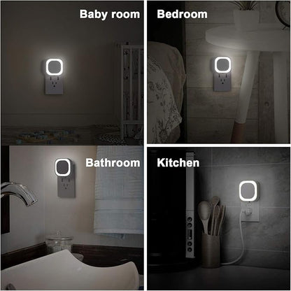 YUNLEX 2 Pack Daylight White Night Light, Gentle Eye-Care with Dimmable Wide-Glow & Indirect Reflection, Auto Dusk to Dawn Sensor, Plug in for Kitchen Counter, Garage Workshop, Laundry, Hallway