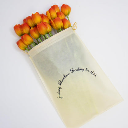 20 Pcs Real Touch Artificial Tulips with Vase, Large Faux Flower Arrangement in Heavy Fluted Glass, Bouquet for Dining Table Centerpiece, Home Office, Spring Decor, Set with Dust Bag (Orange)