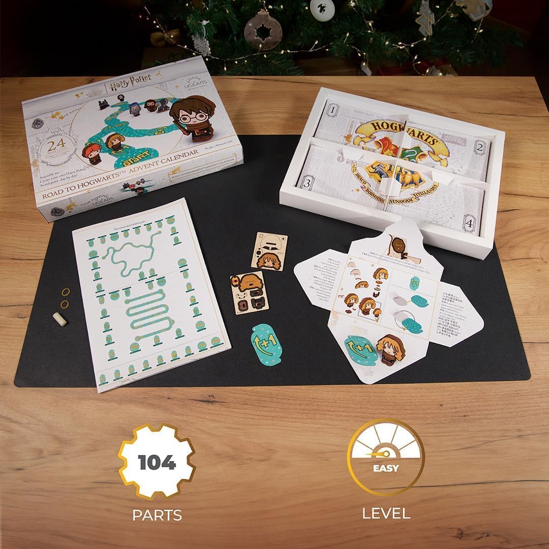 UGEARS Harry Potter Advent Calendar 2025 Road to Hogwarts – 3D Wooden Puzzles for Adults with 16 Figurines, 60 Game Board, 24 Secret Envelopes – Christmas Advent Calendar 2025 Harry Potter Gifts