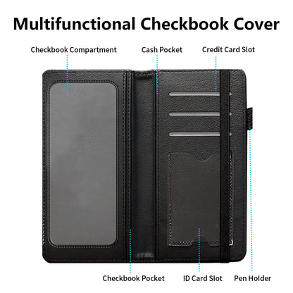 RMJKXQZG Leather Checkbook Wallet, RFID Blocking Pen Holder Large Compartment for Cash Checkbook Compartment Card Slot for Checkbook Holder Checkbook Cover, Wildflowers And Cute Cow Cattle