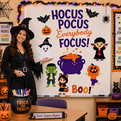 Hello Hallway Classroom Door Decorations for Teachers, Halloween Theme | Reusable Peel & Stick Classroom Door Decor Kit | Preschool, Pre-K & Kindergarten Classroom Decor | Teacher Supplies