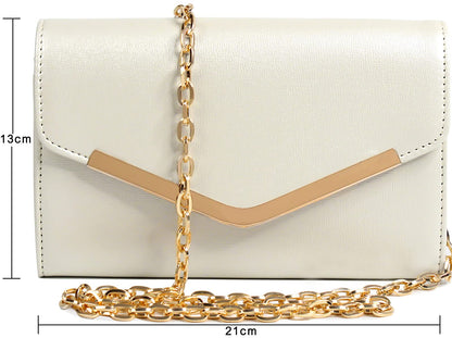 Autumnwell Clutch Purse Evening Bag for Women，Envelope Handbag With Detachable Chain for Wedding and Party（beige）