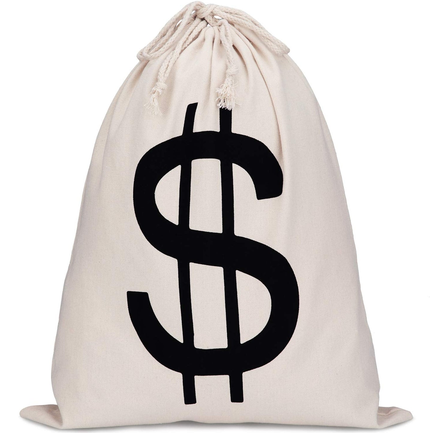 Boao 19.7 x 15.8 Inch Extra Large Money Bags Prop Money Dollar Sign Drawstring Canvas Bag with Dollar Symbol for Toy Favor Cosplay Themed Party