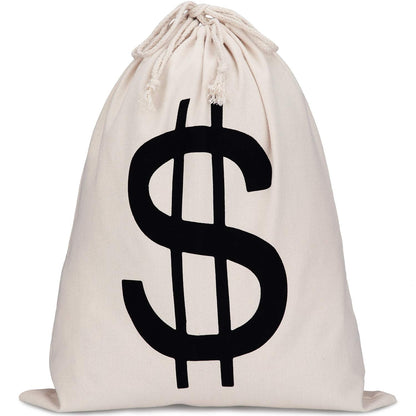 Boao 19.7 x 15.8 Inch Extra Large Money Bags Prop Money Dollar Sign Drawstring Canvas Bag with Dollar Symbol for Toy Favor Cosplay Themed Party