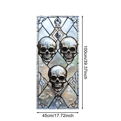 IVN Privacy Window Film Decorative Stained Glass Skull Design, Gothic Static Cling Window Film for Living Room Bedroom Door Panel 17.7 x 39.3 Inch