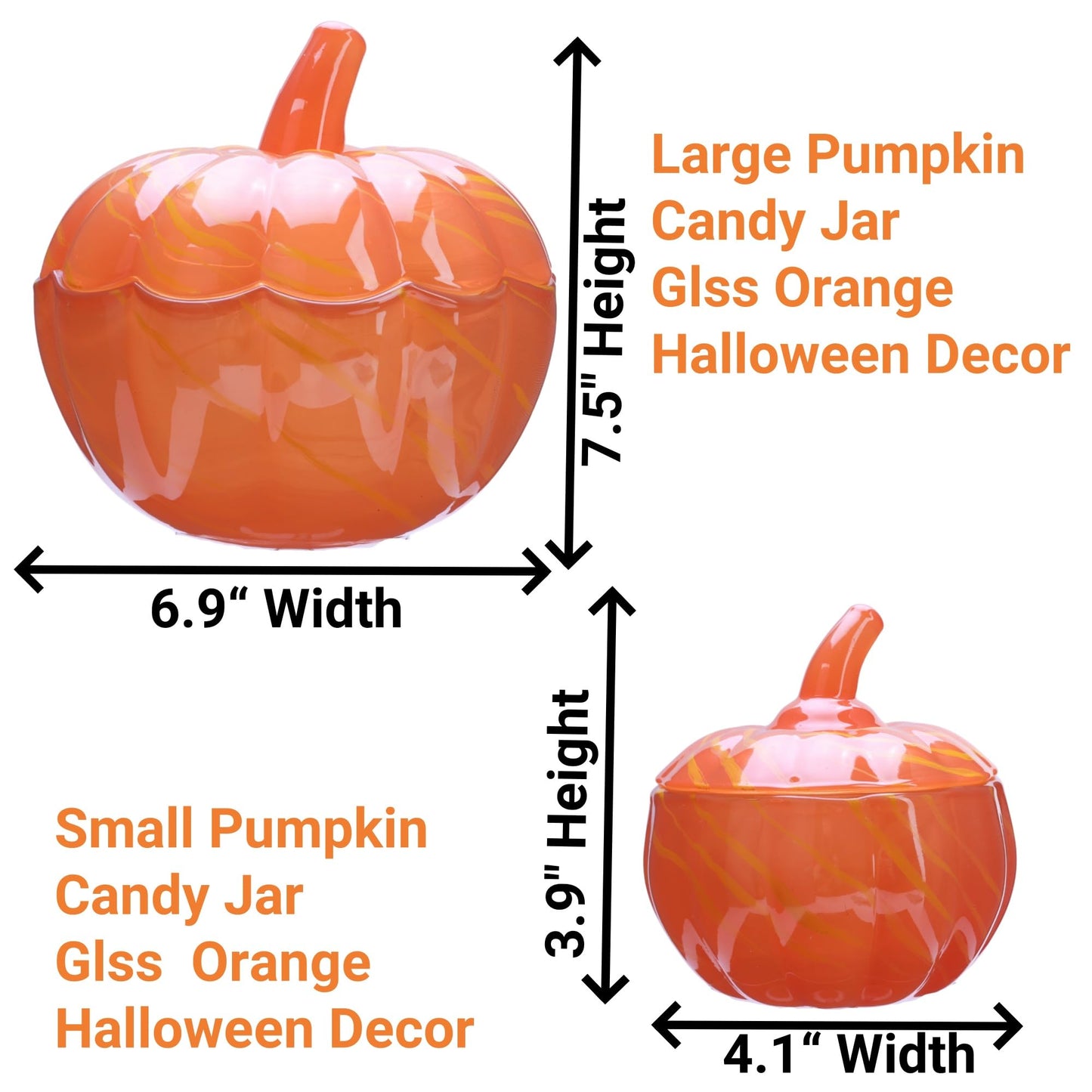 Stella Baicø Crystal Pumpkin Jar with Lid, Glass Candy Bowl with Cover for Halloween, Decorative Candy Dish for Home Decor, Party Centerpieces (S, Orange)