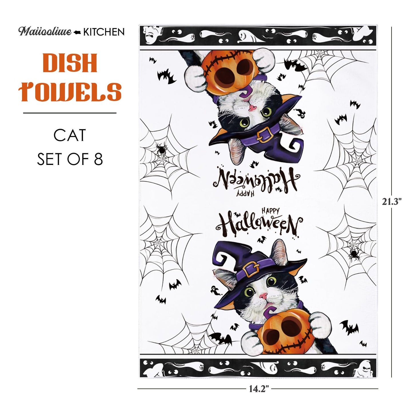 maiiooliwe 8 Pcs Cute Cat Kitchen Towels Seasonal Holiday Dish Towels for Kitchen, Spring Summer Fall Winter Absorbent Dishcloths Halloween Christmas Holiday Decoration Hand Towels