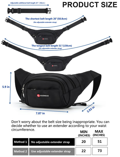 HuoMeizi Fanny Pack Men Women Plus Size with Extender Strap 70",Extra Large Crossbody Waist Bag with Adjustable Belt, Fashion Hip Bum Bag for Outdoors Workout Traveling Casual Hiking Walking Cycling
