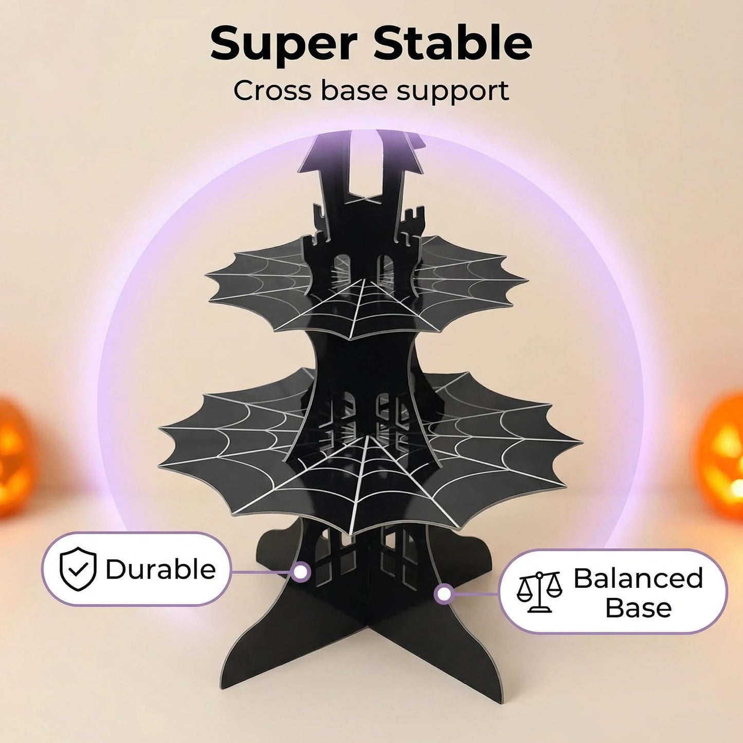3-Tier Spider Web Cupcake Cardstock Stand - Haunted House & Ghost Theme Halloween Cool Hero skyscraper Party Serving Tray birthday party supplies