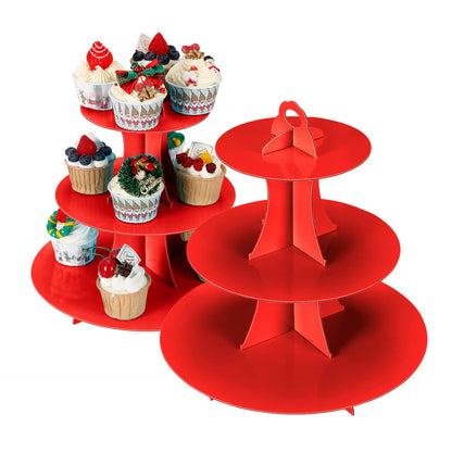 YLDW Cupcake Stand 2Pcs, 3-Tier Cupcake Stand Display, Cardboard Cup Cake Tower Stand, Disposable Dessert Stand for Birthday Tea Party Baby Shower Treat Decorations, Red
