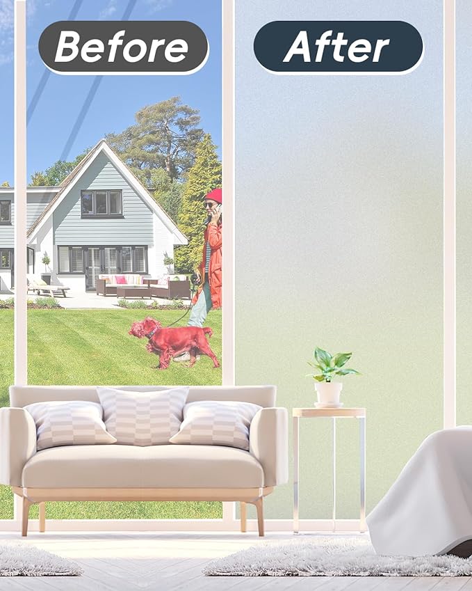 Frosted Glass Window Privacy Film Decorative with Tools, 2 Way Frosting Privacy Film for Glass Windows, Static Cling Tint for Home Anti-UV, Covering Clings 17.5" by 157.4"