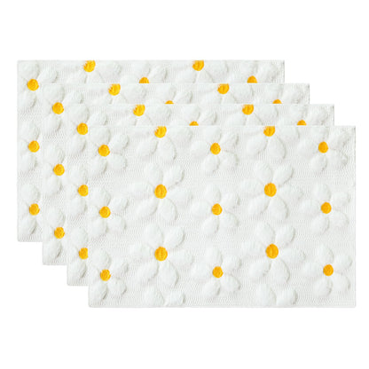Artoid Mode White Daisy Embroidery Spring Placemats Set of 4, 12x18 Inch Soft Plush Faux Fur Wool Holiday Table Mats for Party Kitchen Dining Decoration