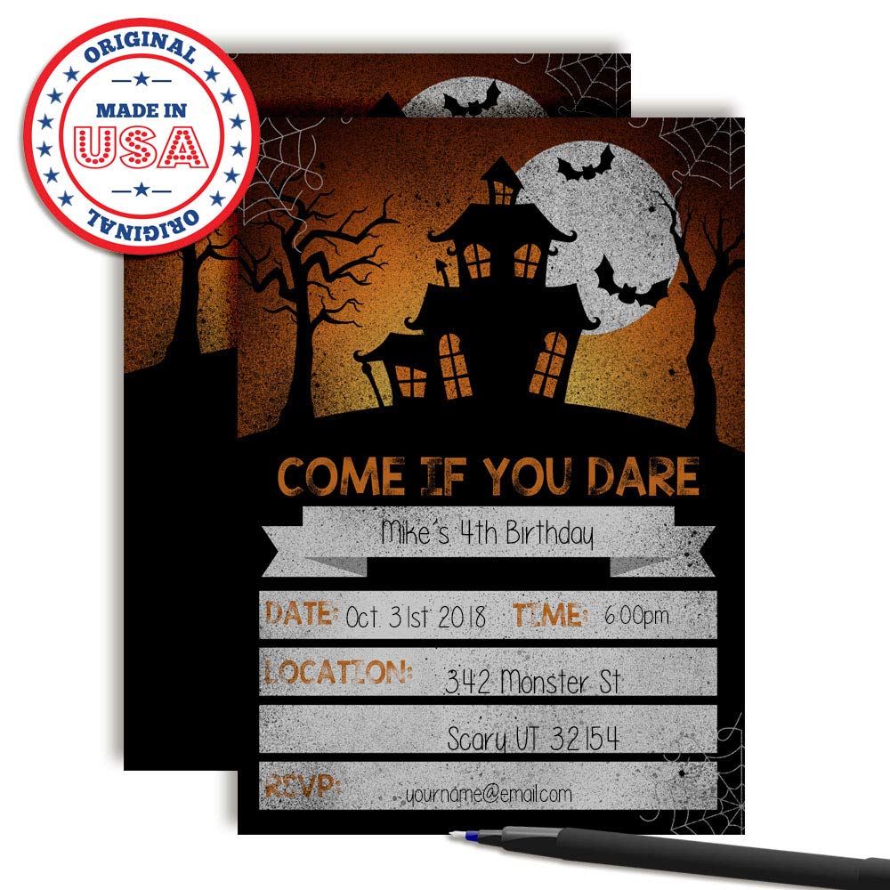 Come If You Dare Spooky Halloween Haunted House Party Invitations, 20 5x7 Fill In Cards with Twenty White Envelopes by AmandaCreation