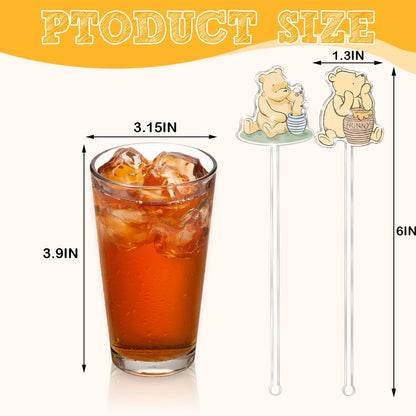 Winne Bear Theme Stirring Sticks for Cocktail, Coffee, Cake Pops, Stirrers Sticks Acrylic for Bar, Party Halloween Disposible Drinks Stick for Christmas Party(24 Pcs)