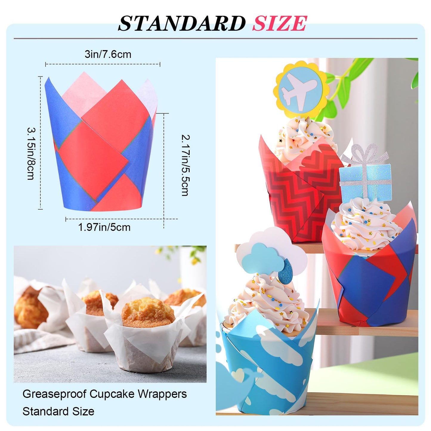 Reallnaive 500 Counts Muffin Liners Mushroom Party Decorations Red Blue Tulip Cupcake Liners Cupcake Baking Wrappers Grease Proof Cake Holders for Theme Birthday Party Supplies