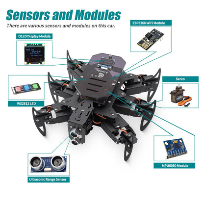 Adeept Ultimate Hexapod Spider Robot Kit, Metal Body, Arduino Programming, WiFi/IR Remote Control with OLED Display, Python/APP, STEM Educational Robotics Kit for Adults & Teens with PDF Manual
