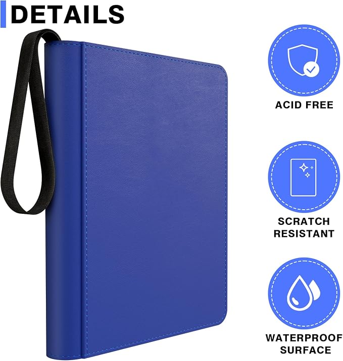 9-Pocket Card Binder - Holds 432 Trading Cards, 24 Side Loading Pages, Premium Zippered Card Album Folder Compatible with Penny Sleeves for Baseball Cards, TCG, and Game Card Storage & Display (Blue)