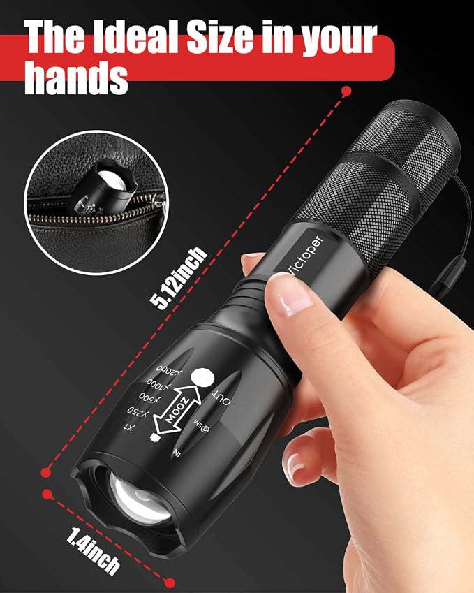 Victoper LED Flashlight 4 Pack, Bright Tactical Torch High Lumens with 5 Modes, Waterproof Zoomable Flash Light for Outdoor, Birthday Gifts for Men, Dorm Room Hiking Camping Essentials Gear for Guys