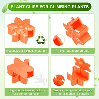 M METERXITY 20 Pack Plant Wall Clips, Self-Adhesive Plant Climbing Wall Clips Fixer with Acrylic Adhesive Sticker for Vine Support/Indoor/Outdoor Decor [Plum Blossom-Orange]