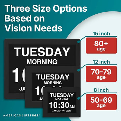 American Lifetime 【New 2023】 Dementia Clock Large Digital Clock for Seniors, Digital Clock Large Display with Custom Alarms, Clock with Day & Date for Elderly, Large Number Digital Clock Mahogany
