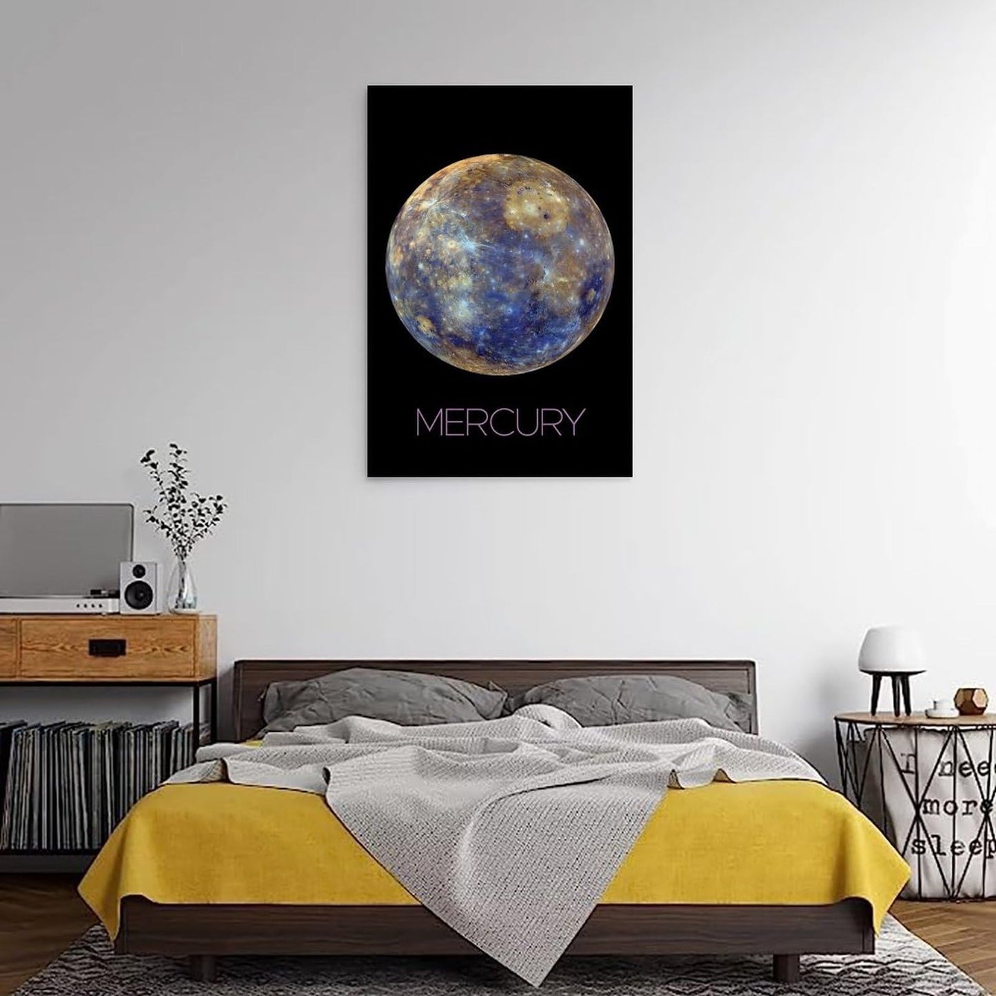 Solar System Planets Canvas Wall Art - Mercury Planet Space Poster for Kids Room Bedroom Classroom, STEM Educational Astronomy Decor, Science Gift for Boys Girls, 16x24 Inch Framed