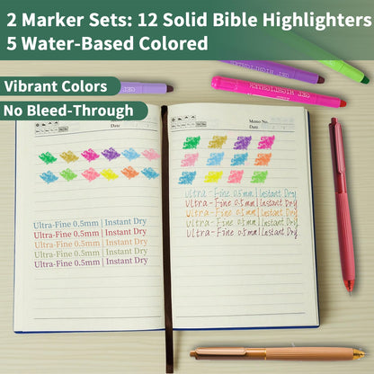 25 PCS Bible Study Supplies Kit, Large Capacity Canvas Tote Bag for Women Organizer, Bible Highlighters and Quick Dry Pens No Bleed Through, Notebook Bible Tabs Cross Bookmark Journaling Accessories