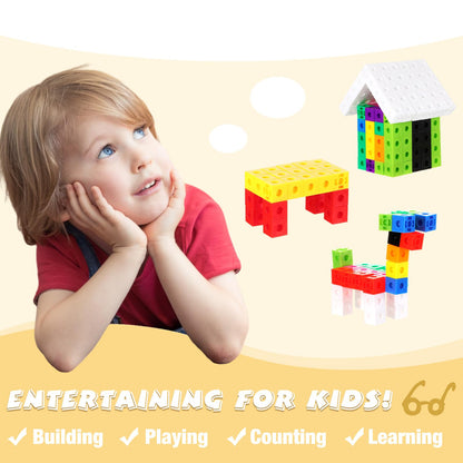 Jenaai 400 Pcs Linking Cubes with Storage Box, Plastic Counting Blocks, Colorful Math Cubes, Manipulative Connecting Blocks for Early Math Construction Kindergarten Educational Toy(Pink)