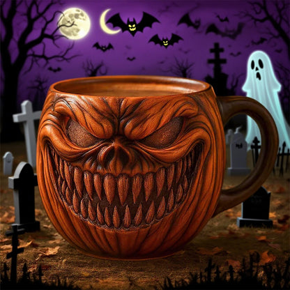 KBBYT 15 oz Halloween Pumpkin Mugs,Halloween Horror Pumpkin Cup Decorations Resin Cute Pumpkin Coffee Mug for Fall Adults Birthday Tabletop Gifts
